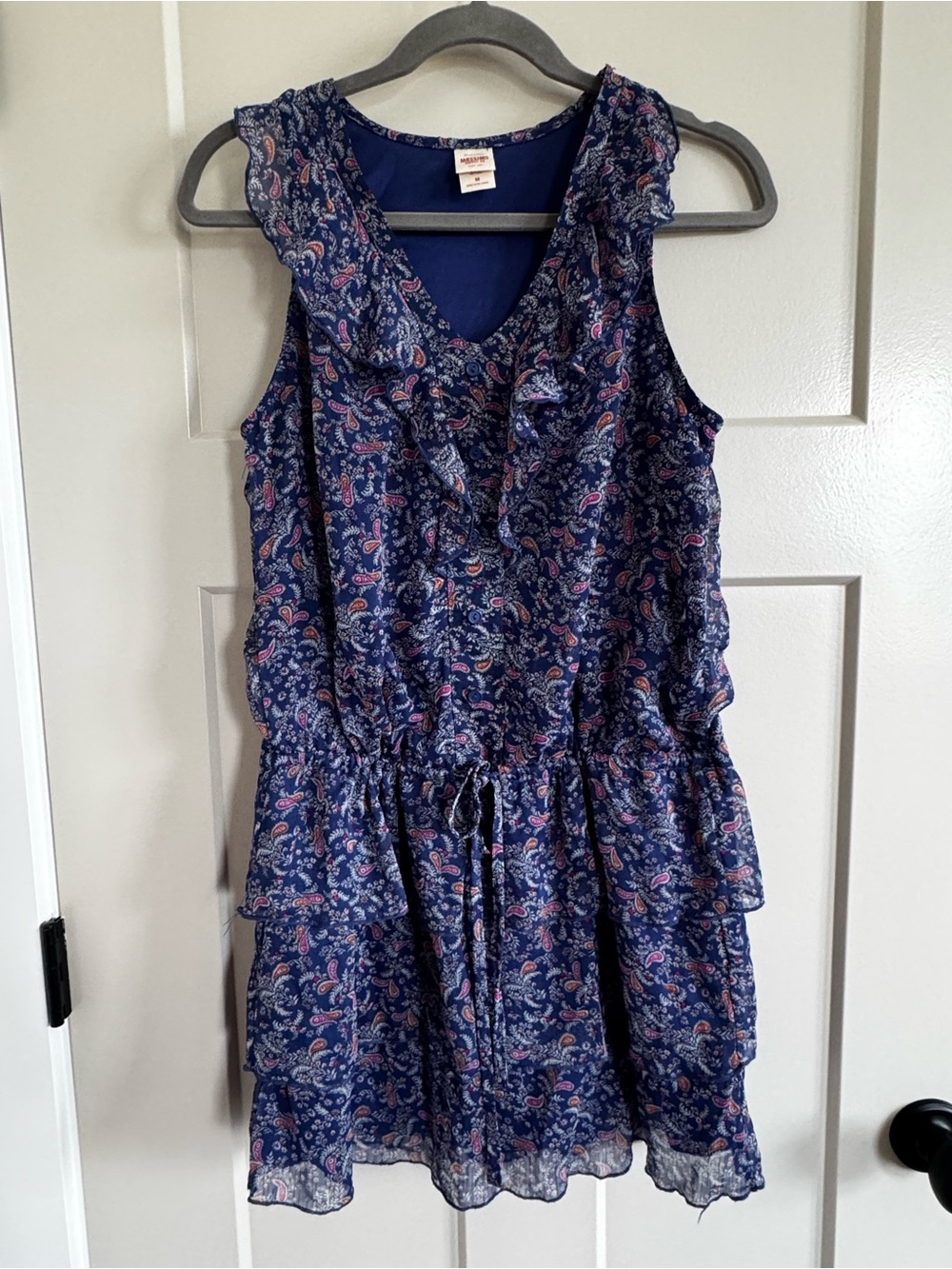 Mossimo Blue Paisley Ruffle Sleeveless Mini Dress - Size Medium